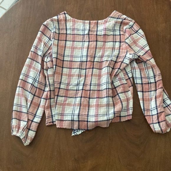 Como Vinatge plaid waist tie v neck button down long sleeve blouse size Medium - Picture 2 of 4